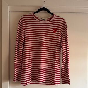 Comme des Garcons PLAY Red and White Striped Tee